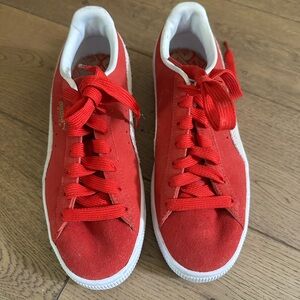 Puma Red Suede Sneakers with White Trim
